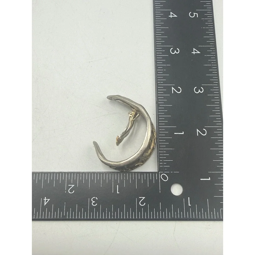 Vintage DKCo Textured Silver Tone Heavy Clip On Hoop Earrings Sculptural Bold